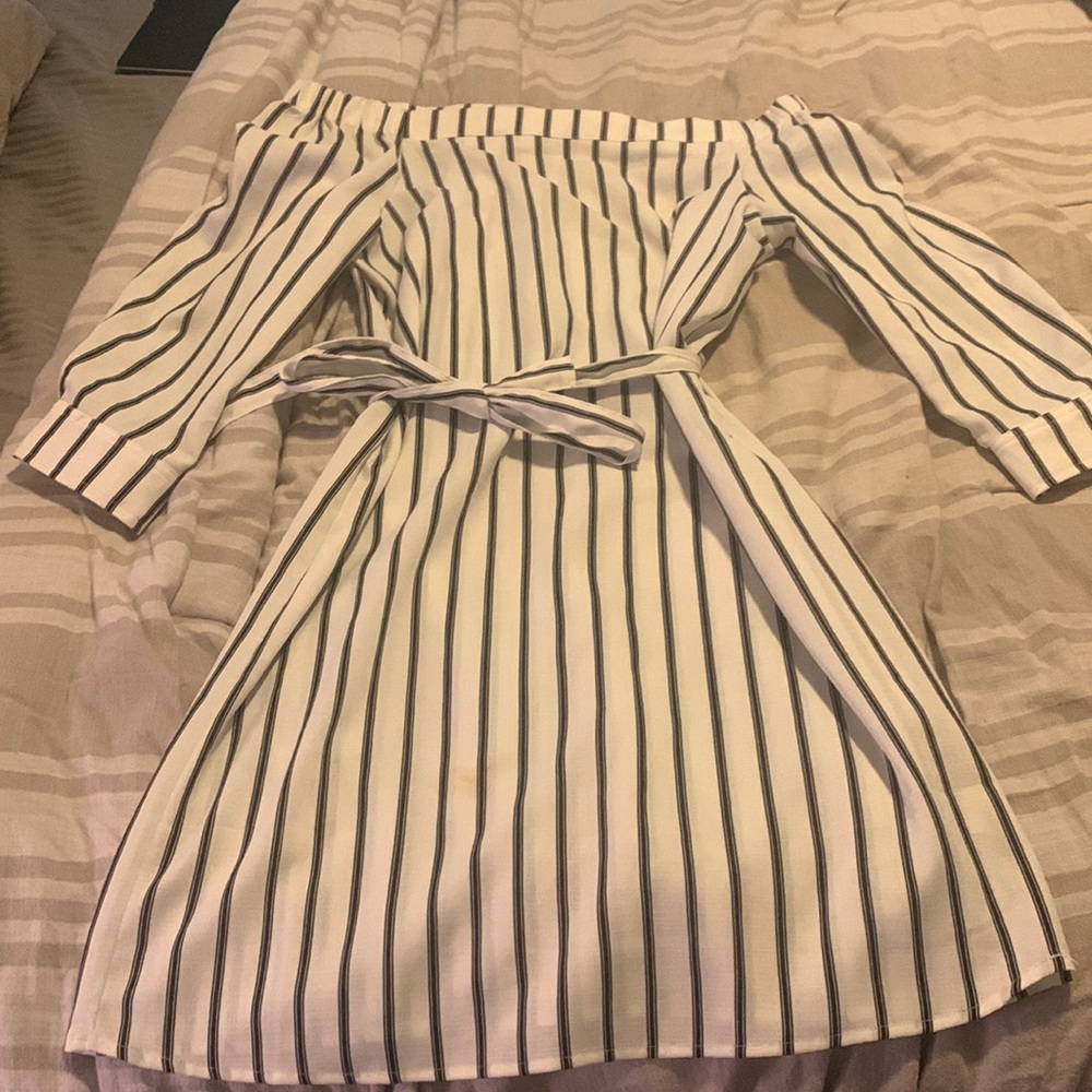 Off the shoulder pinstripe dress